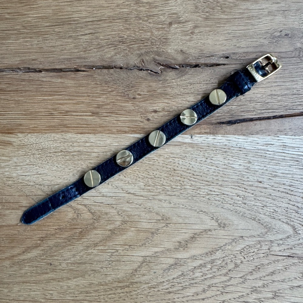 Black Leather Bracelet with Gold screws
